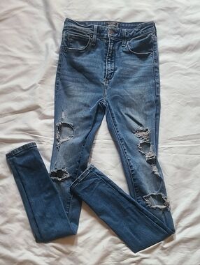 Abercrombie & Fitch Distressed Simone High-Rise Super Skinny Jeans - Blue